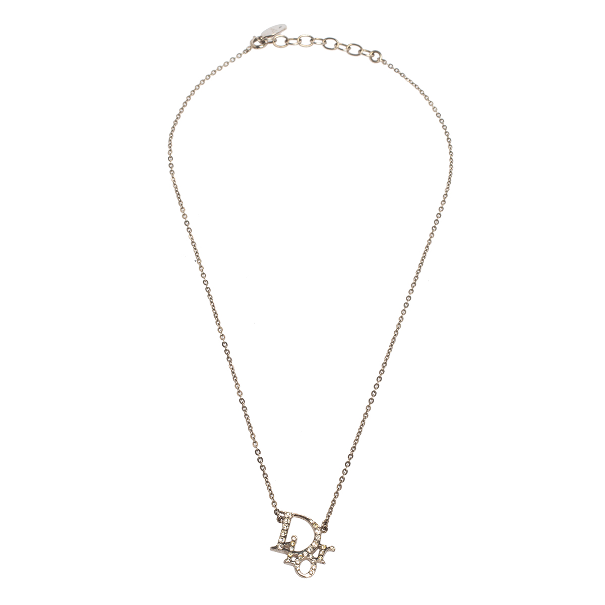 

Dior Silver Tone Crystal Oblique Pendant Necklace