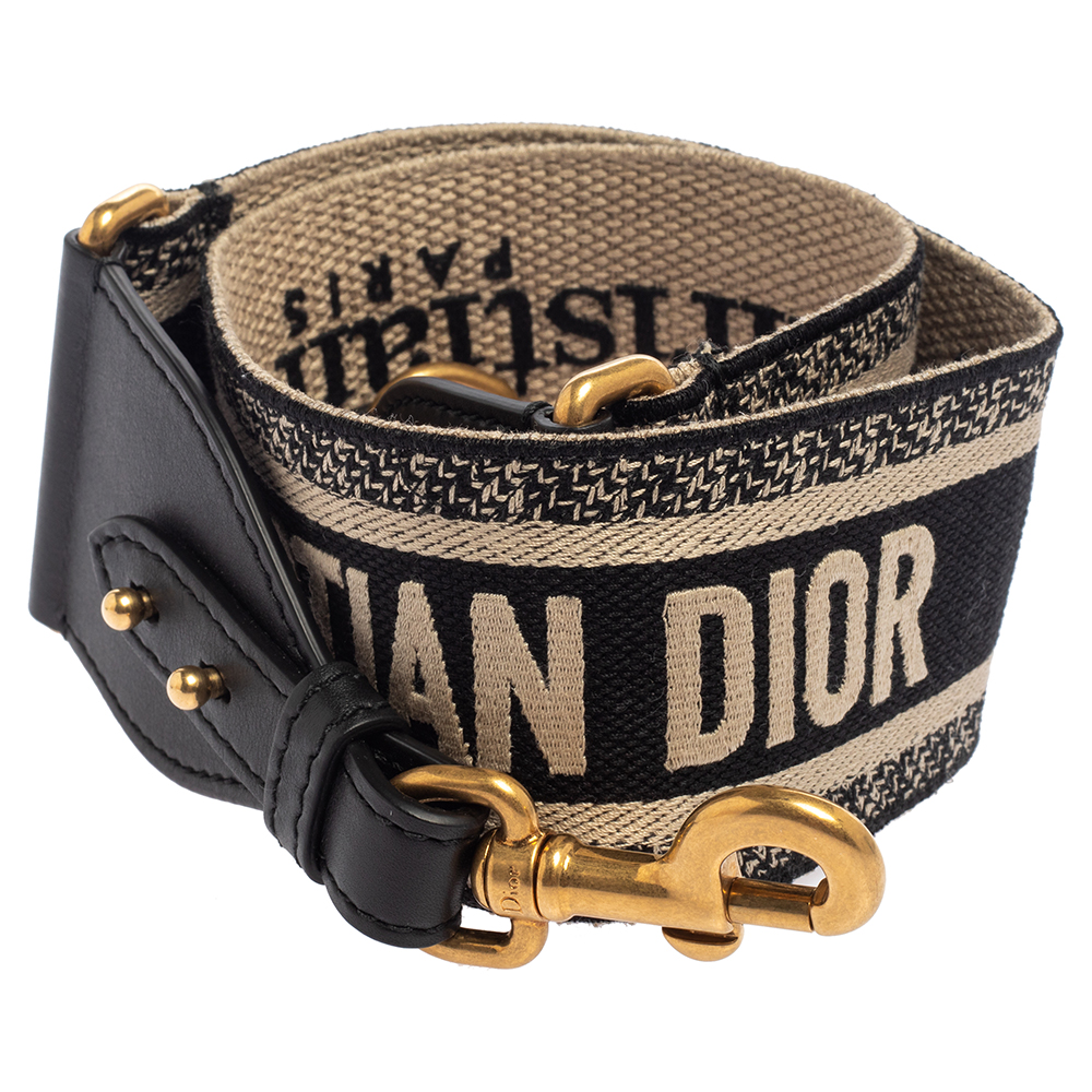 

Dior Black Logo Embroidered Canvas and Leather Book Shoulder Strap