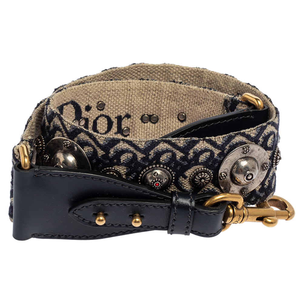 

Dior Blue Studded Canvas and Leather Bohemian Inspired Shoulder Strap