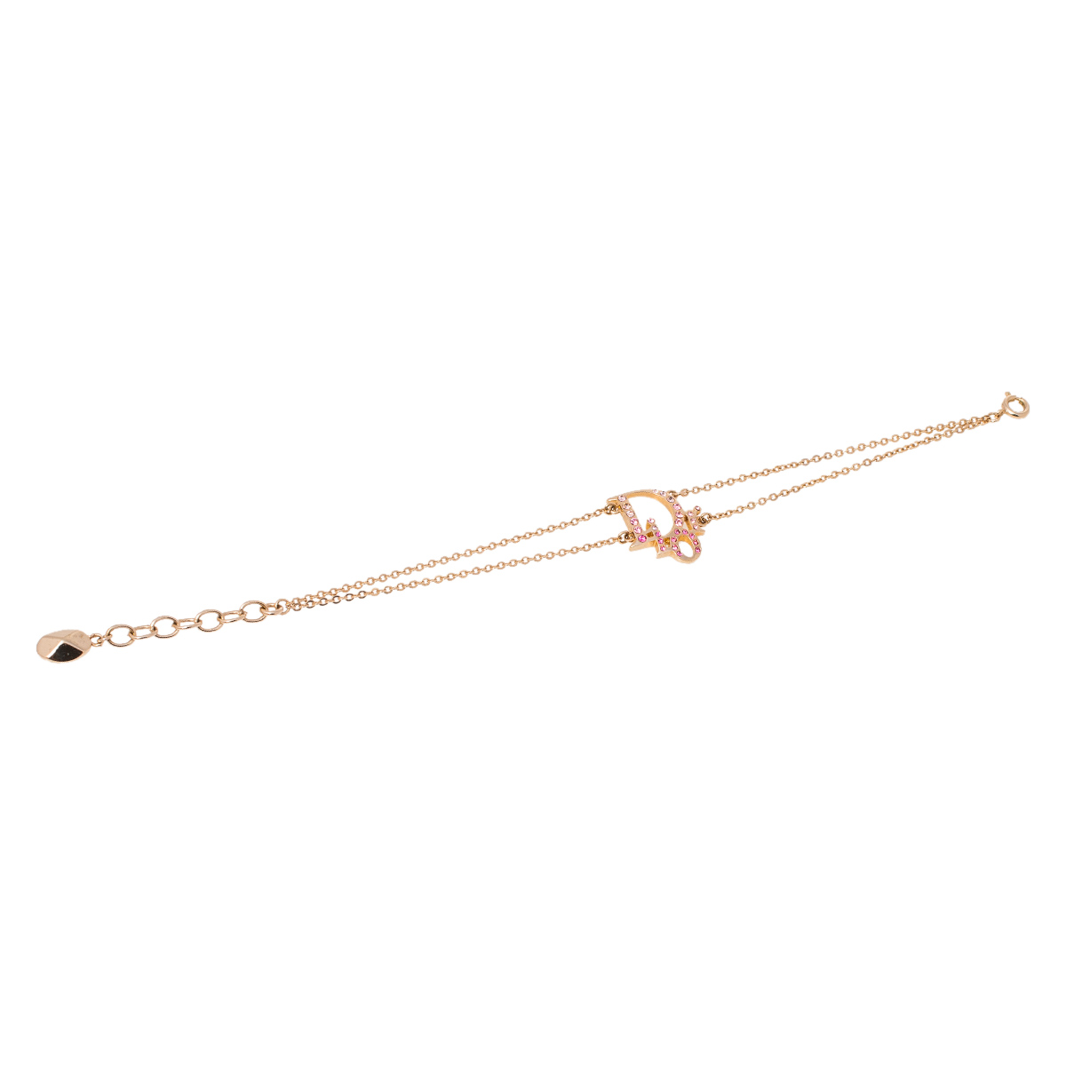

Dior Pink Crystal Oblique Charm Double Chain Bracelet, Gold