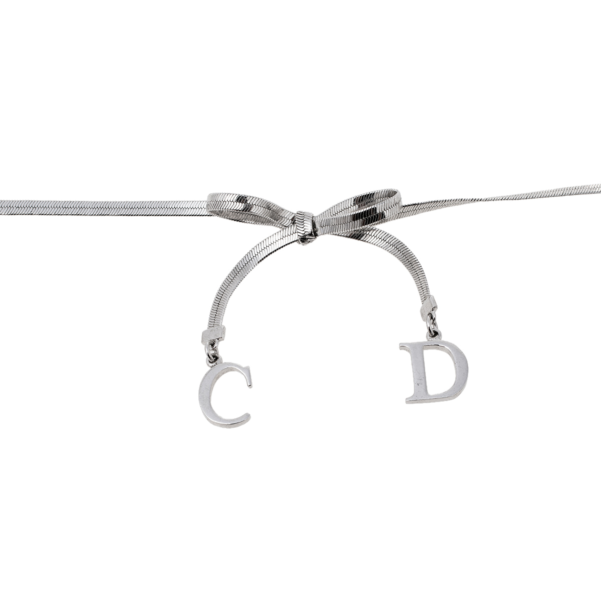 

Christian Dior CD Bow Silver Tone Choker Necklace