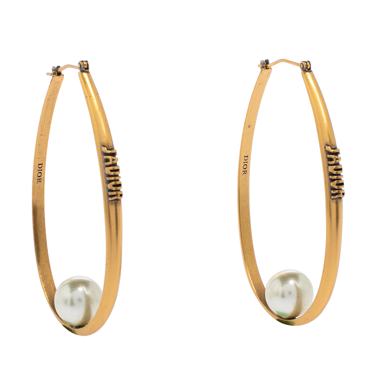 

Dior Antique Gold Tone Faux Pearl J'Adior Hoop Earrings