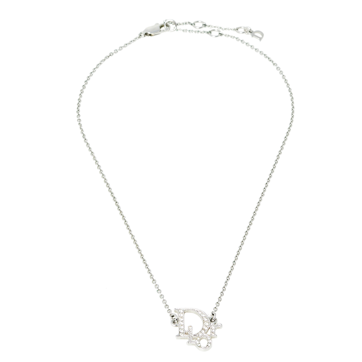 

Dior Silver Tone Crystal Logo Pendant Necklace