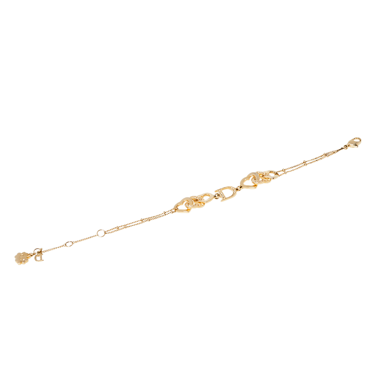 

Dior Interlocking Heart Crystal Gold Tone Bracelet