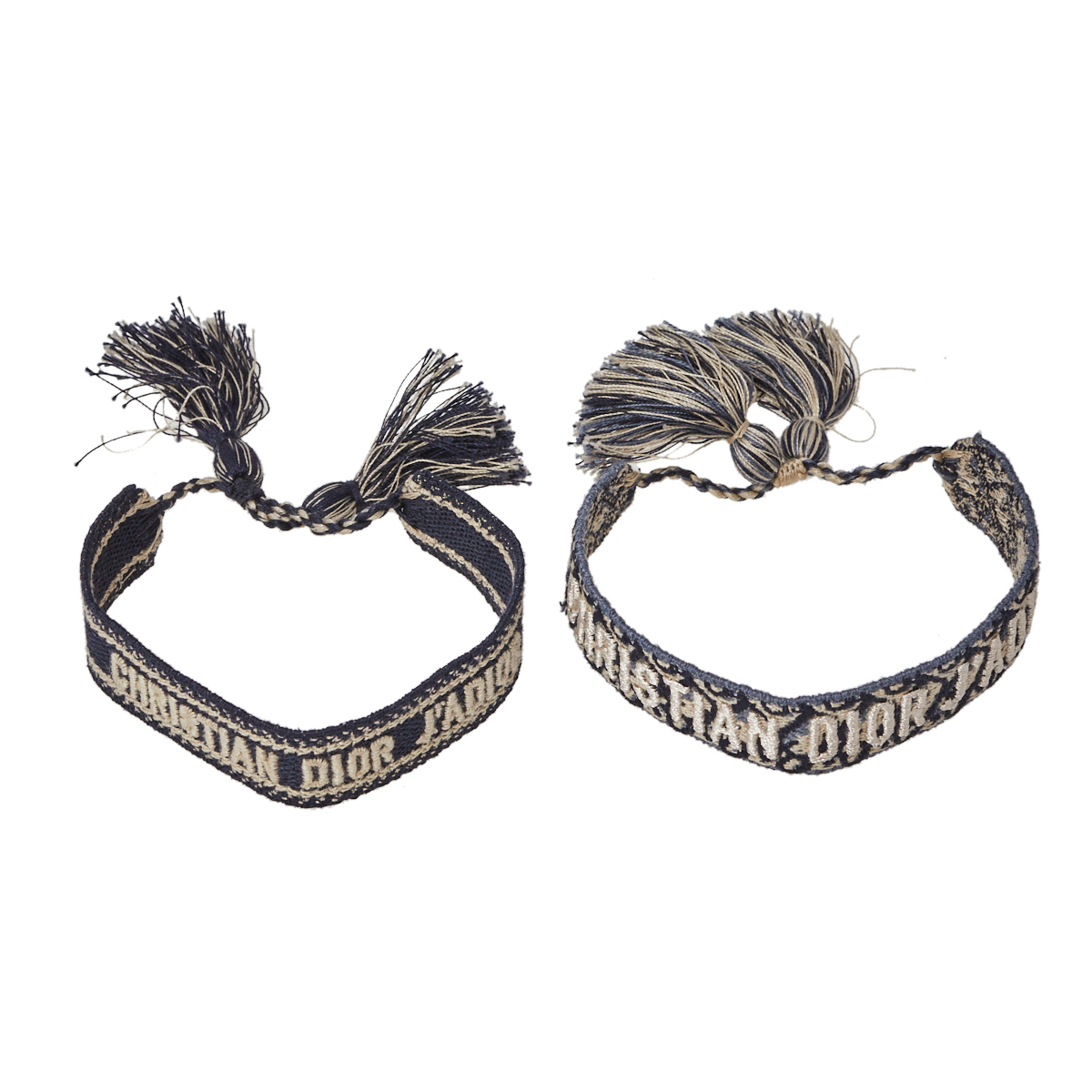 

Dior J'adior & Oblique Navy Blue Cotton Embroidered Set of Two Bracelets