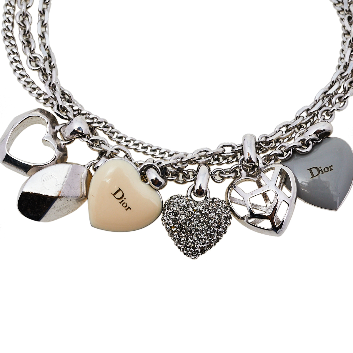 

Dior Silver Tone Pop Hearts Crystal Charm Bracelet