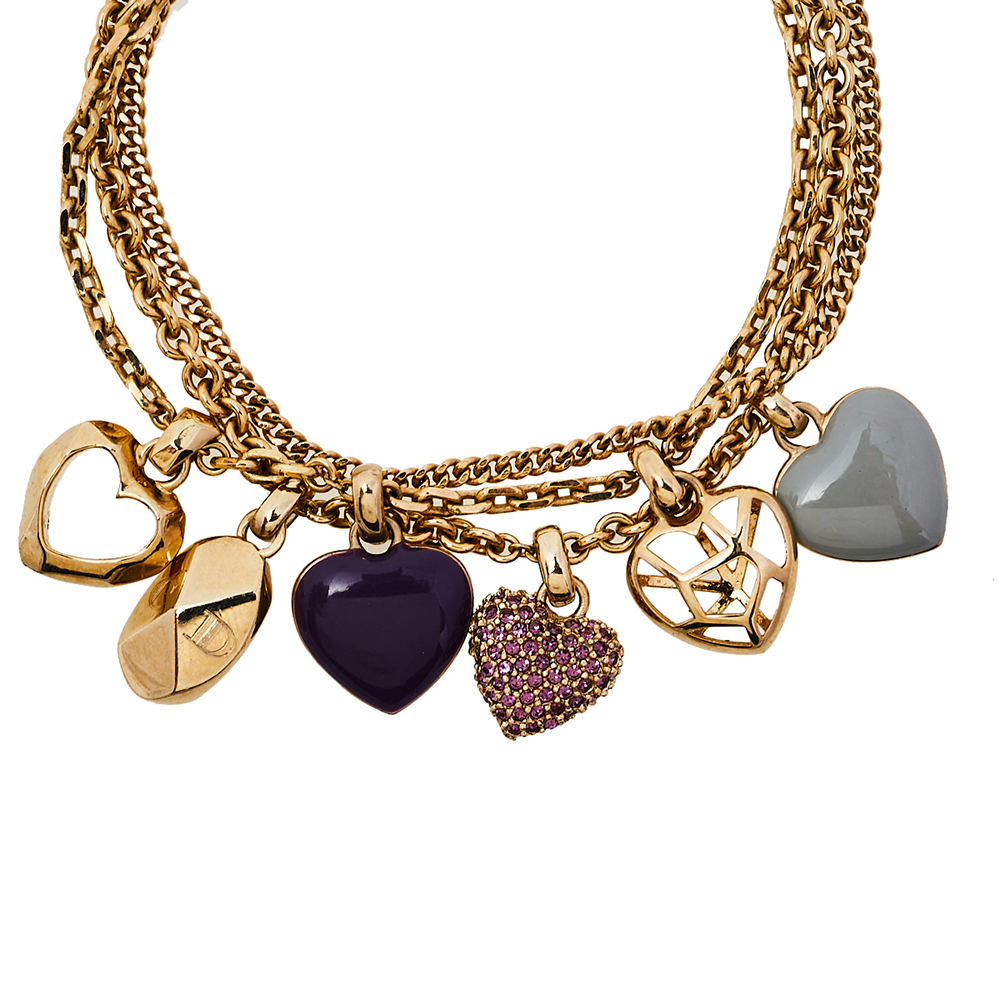 

Dior Gold Tone Pop Hearts Crystal Charm Bracelet