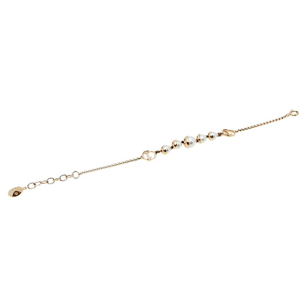 

Dior Tribales Faux Pearl Gold Tone Station Bracelet