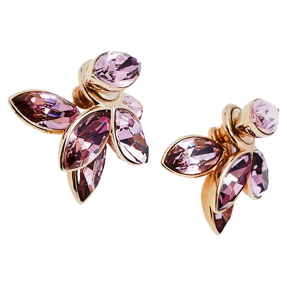 

Dior Purple Crystal Gold Tone Flower Petal Mise En Tribal Stud Earrings