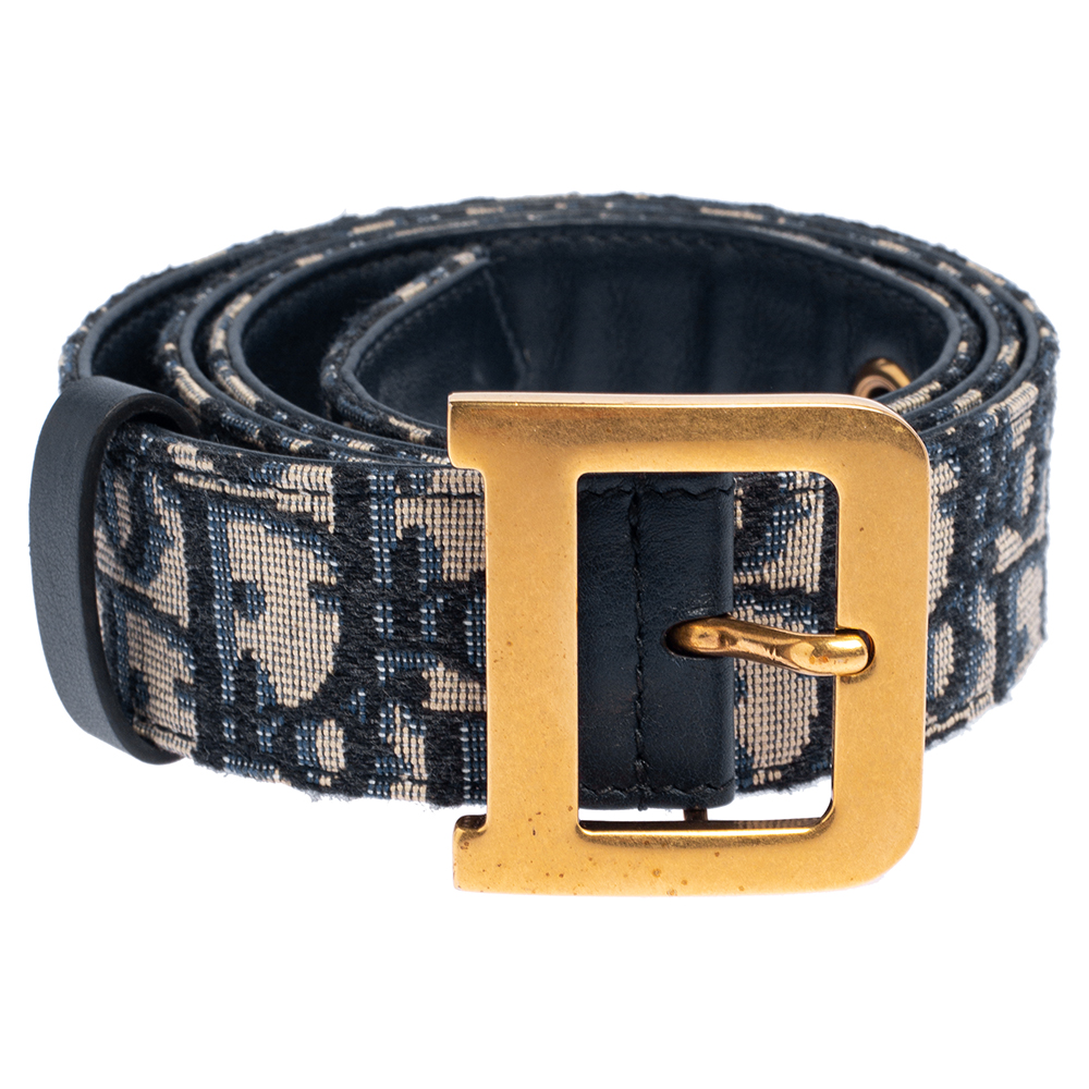 

Dior Beige/Navy Blue Oblique Canvas Diorquake Buckle Belt