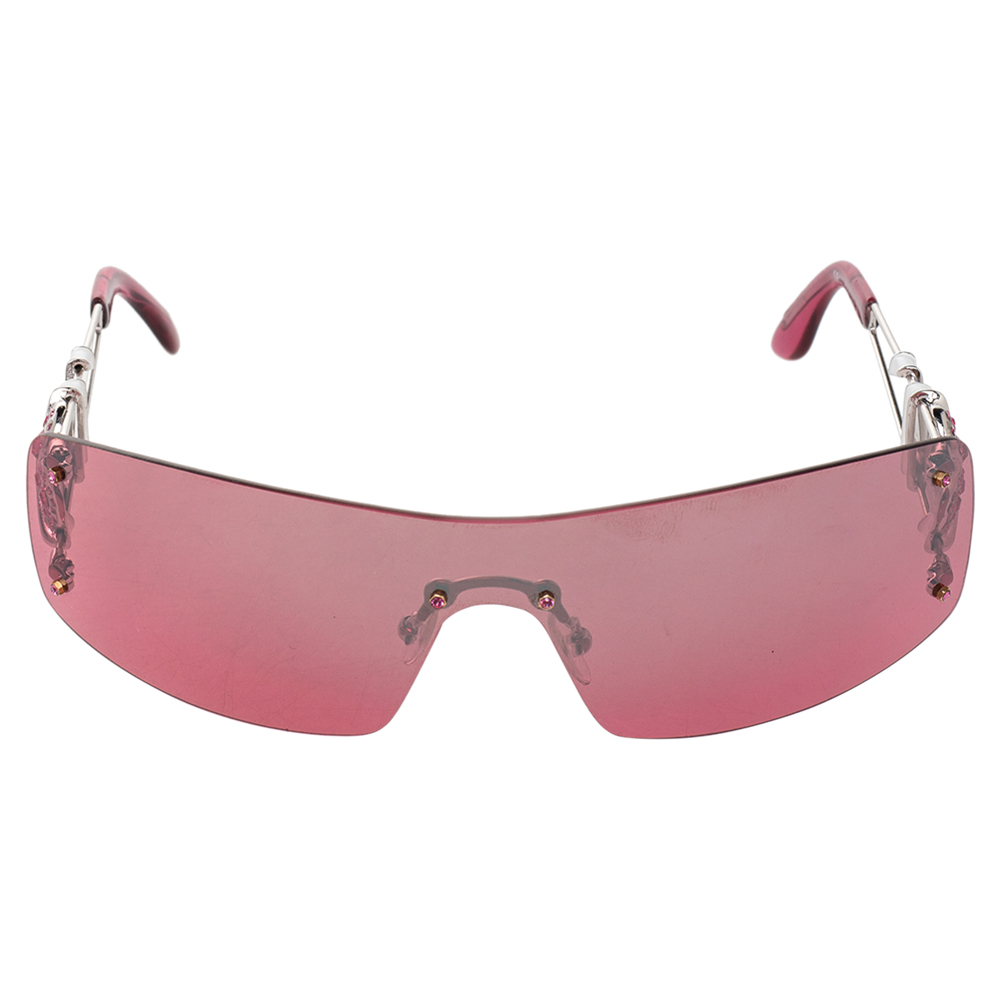 

Dior Silver Tone/Pink Heart Core Vintage Shield Sunglasses