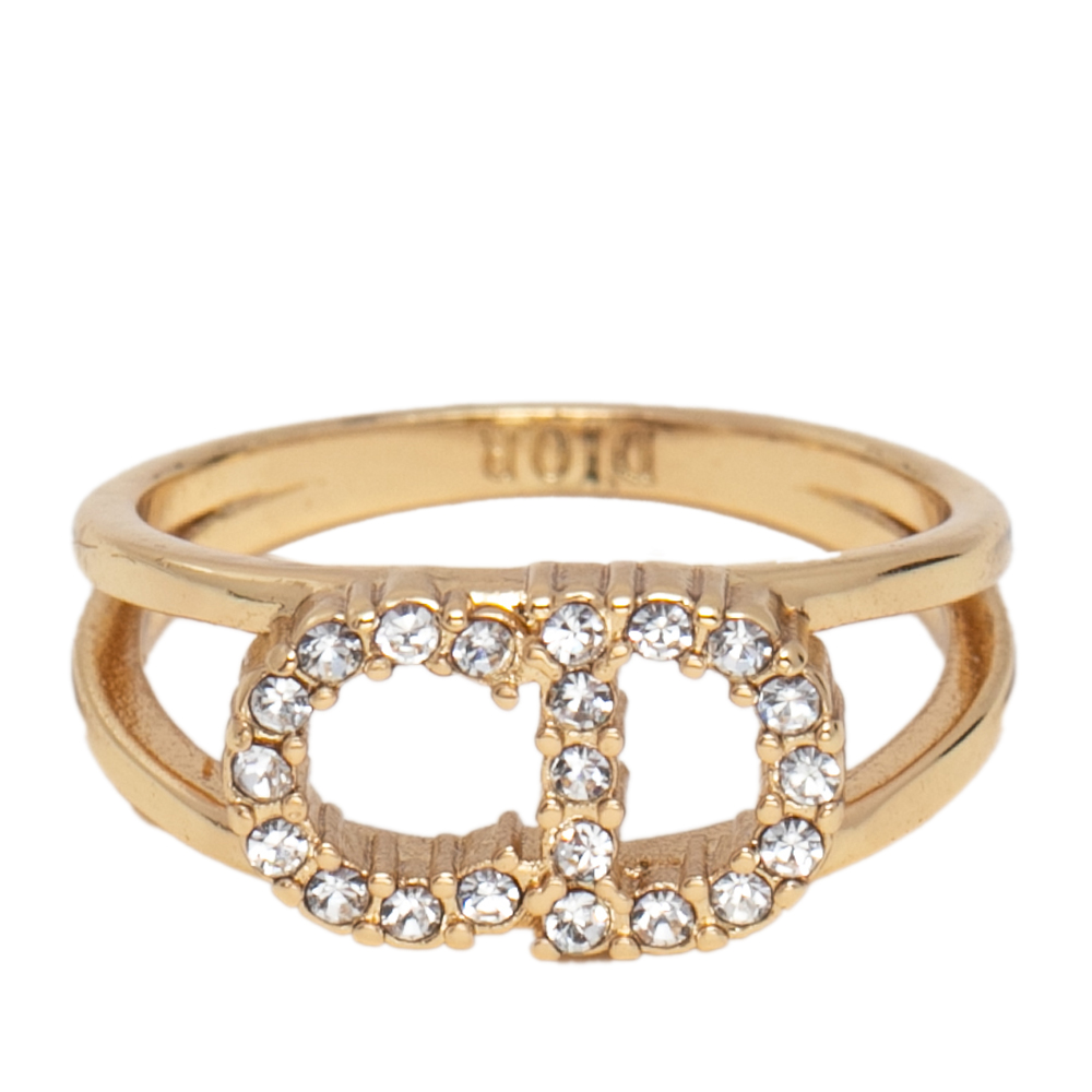 

Dior Gold Tone Crystal CD Ring Size EU 51