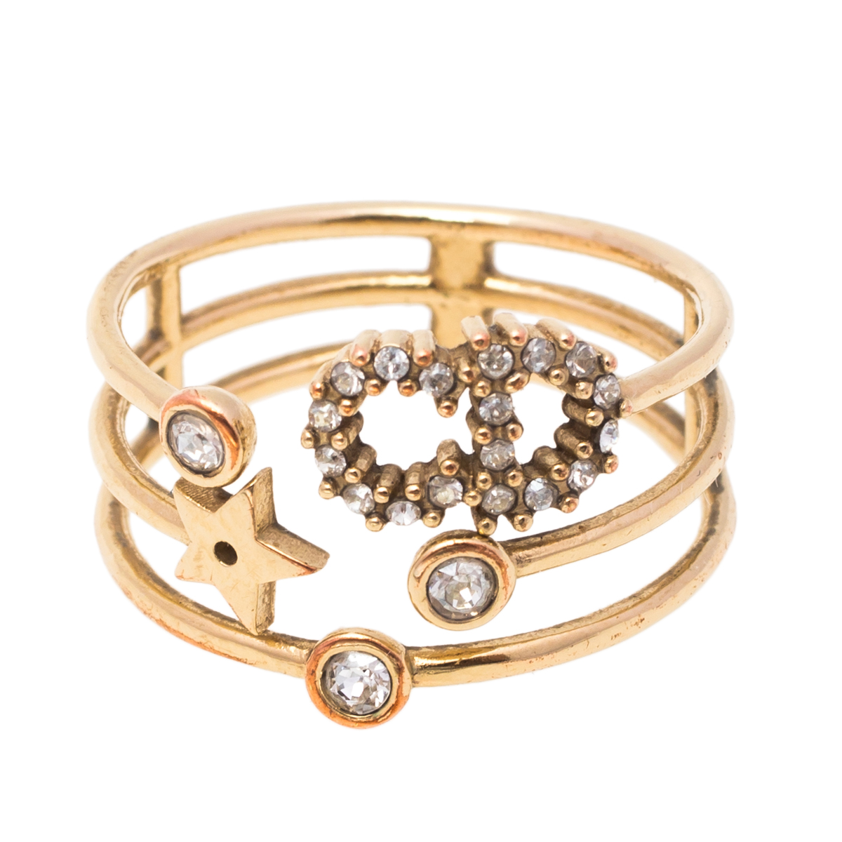 

Dior CD Crystal Gold Tone Shiny D Ring Size