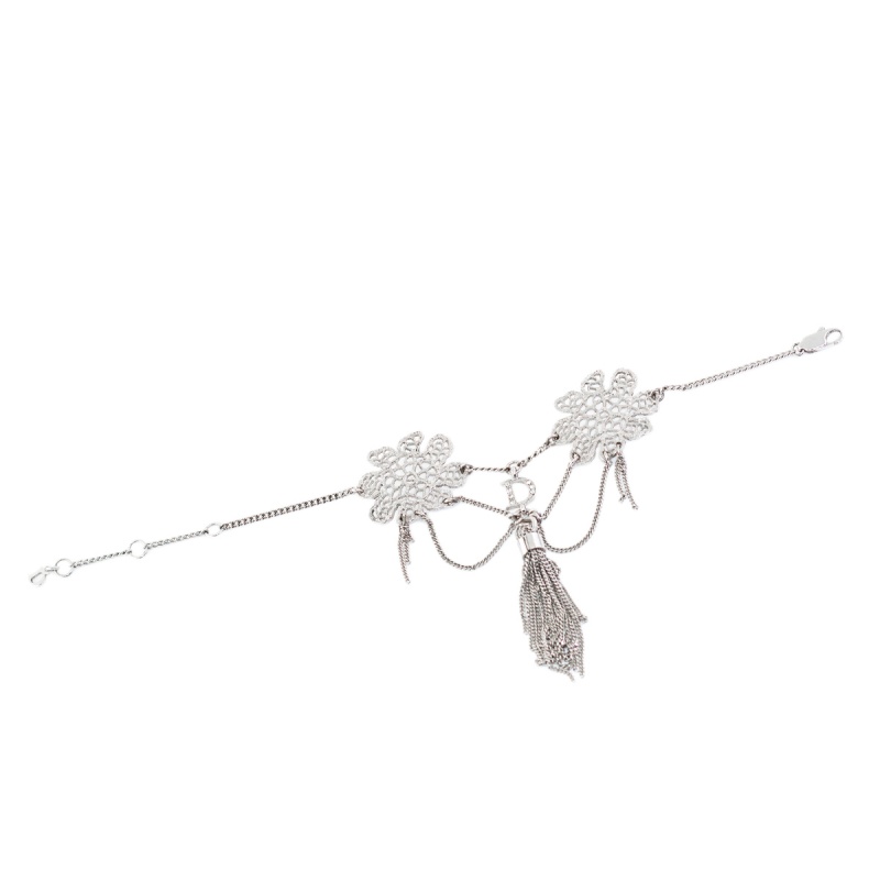 

Dior Silver Tone Crystal Floral Tassel Bracelet