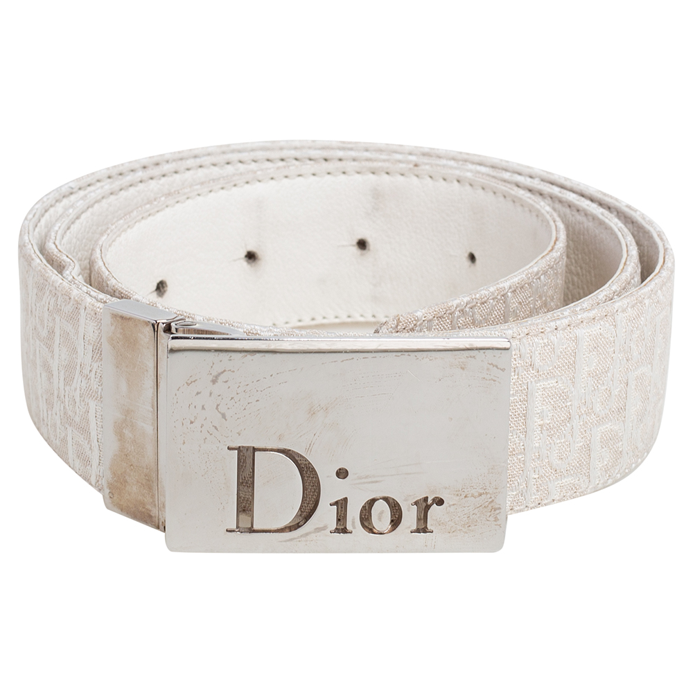 

Dior Beige/White Oblique Canvas And Leather Reversible Buckle Belt