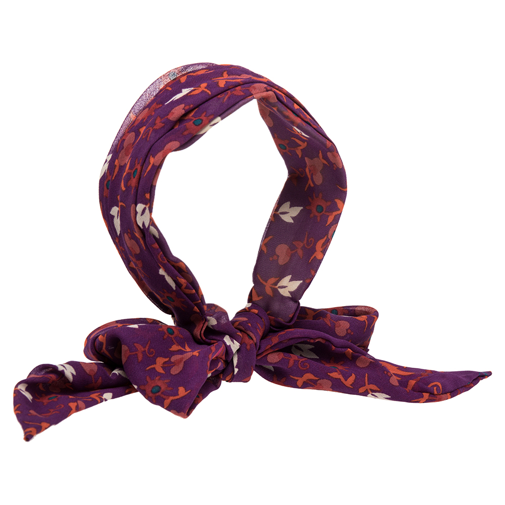 Pre-owned Dior Purpl Floral Print Silk Tie Detail Head Band