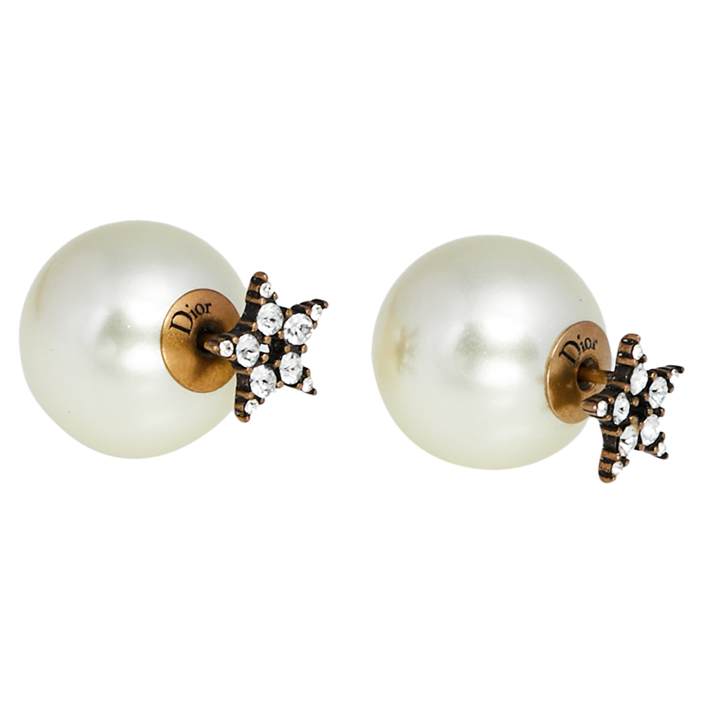 

Dior Crystal Star Aged Gold Tone Faux Pearl Tribales Earrings