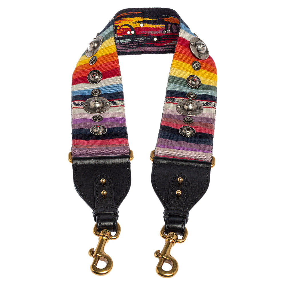 

Dior Multicolor Studded Canvas and Leather Bohemian Inspired Shoulder Strap
