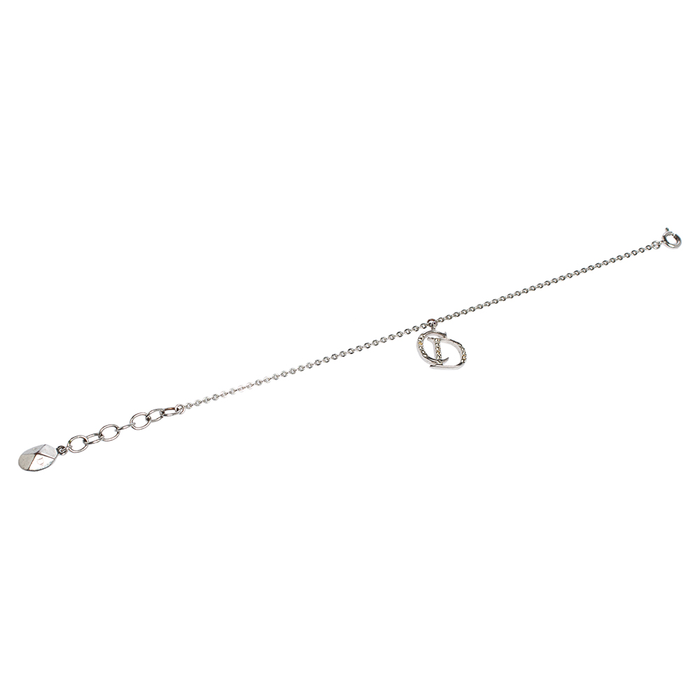 

Dior Silver Tone Crystal Logo Charm Bracelet