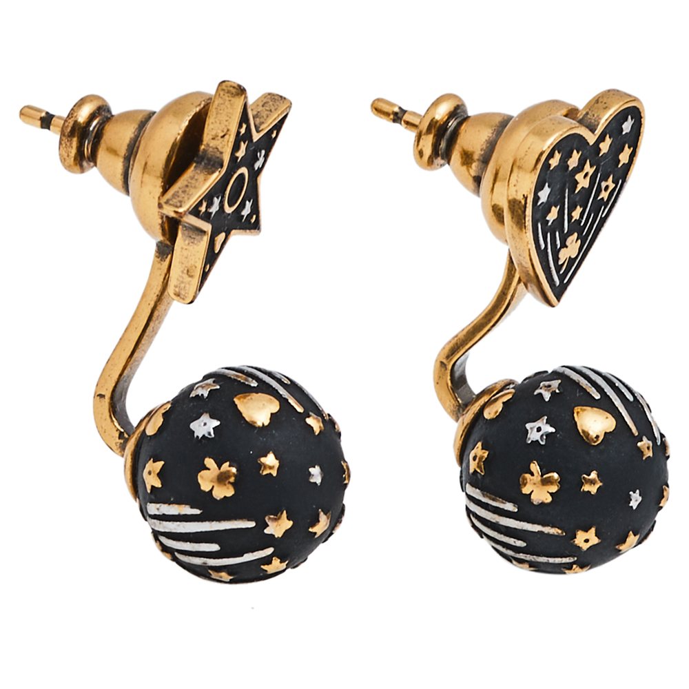 

Dior Aged Gold Tone Heart & Star Drop Earrings