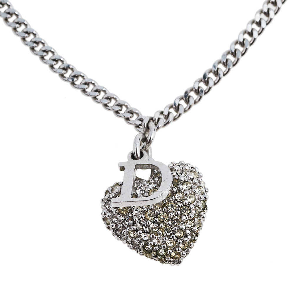 

Dior Silver Tone Crystal Heart Charm Bracelet