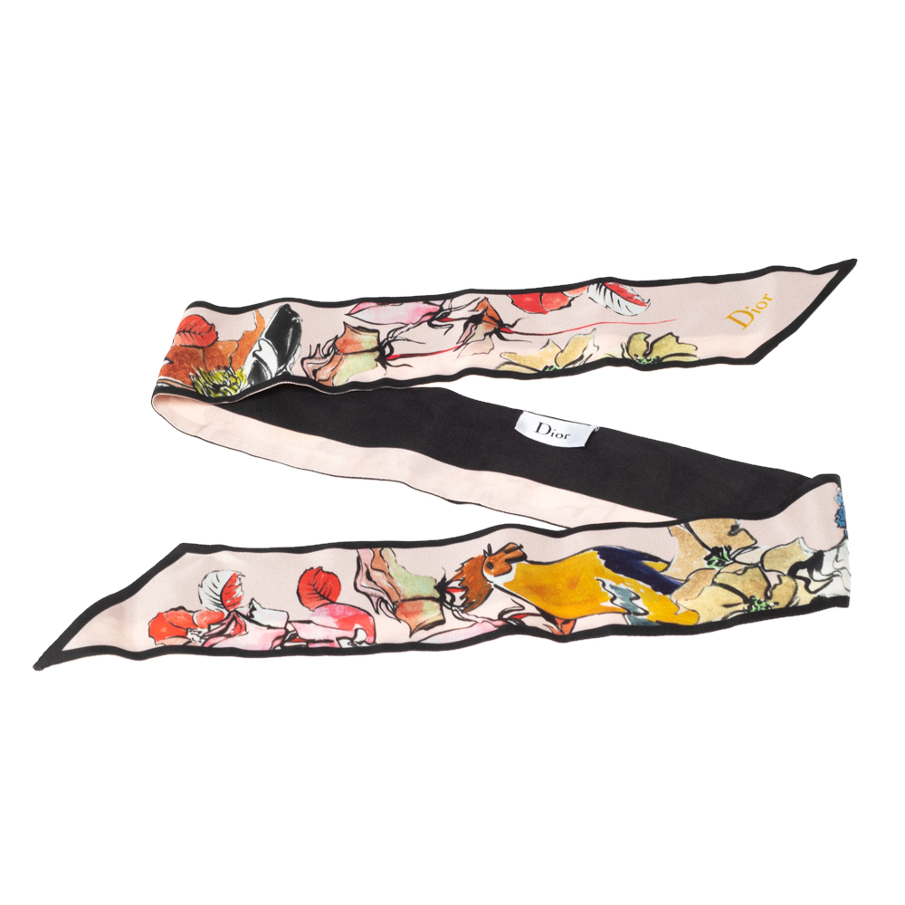 Pre Owned Dior Floral Mitzah Printed Silk Bandeau Scarf