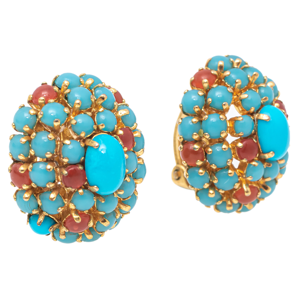 

Dior Gold Tone Turquoise Bead Cabochon Clip On Earrings, Blue