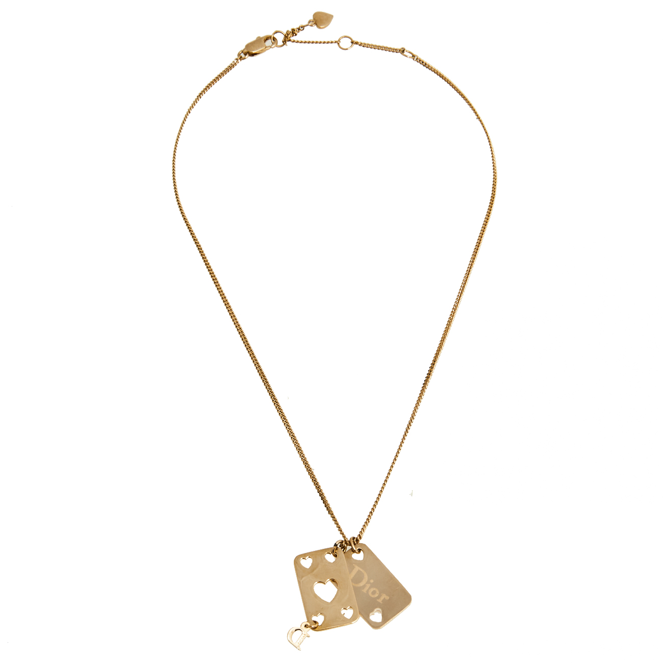 

Dior Gold Tone Playing Cards Charm Chain Necklace