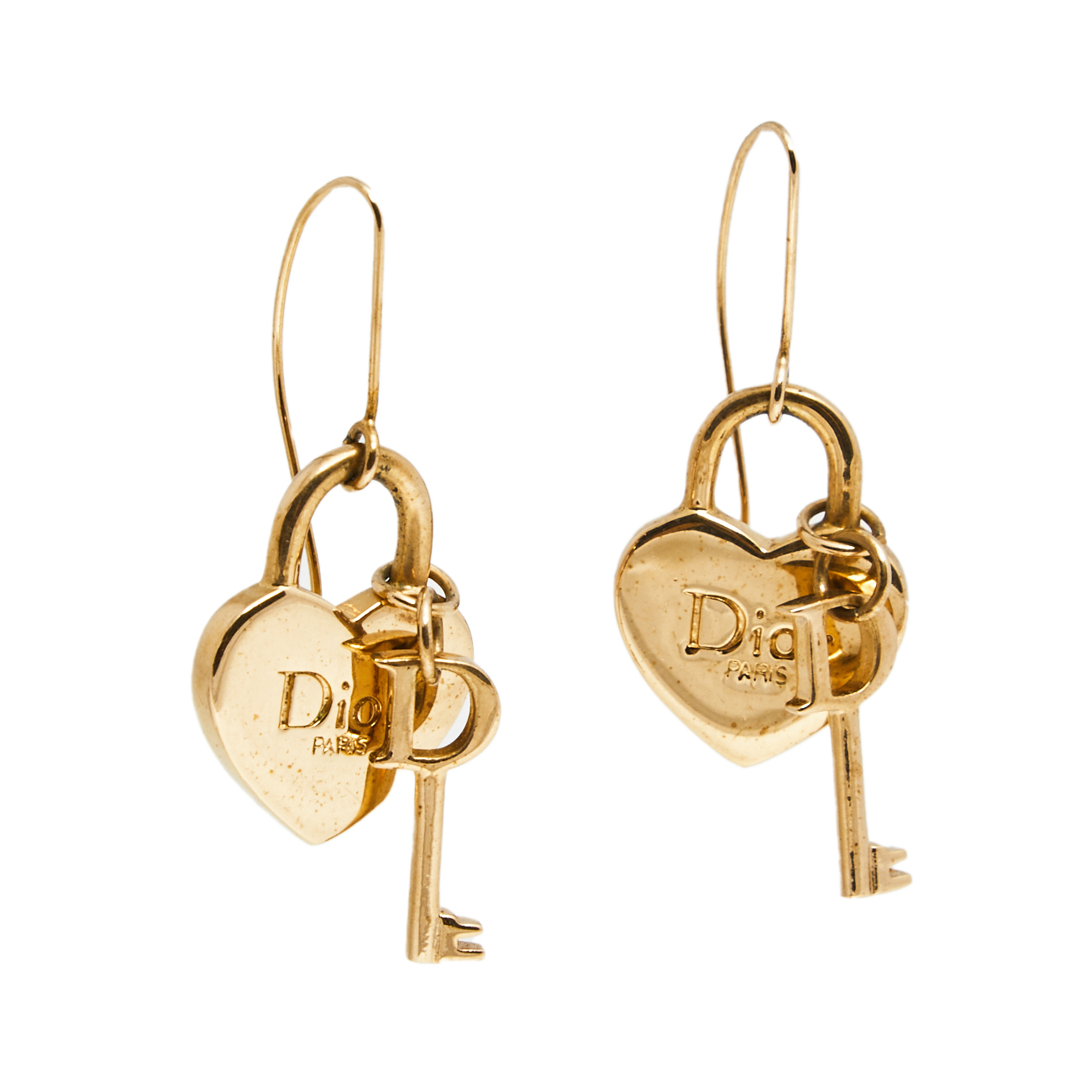 

Dior Gold Tone Heart Lock & Key Drop Earrings