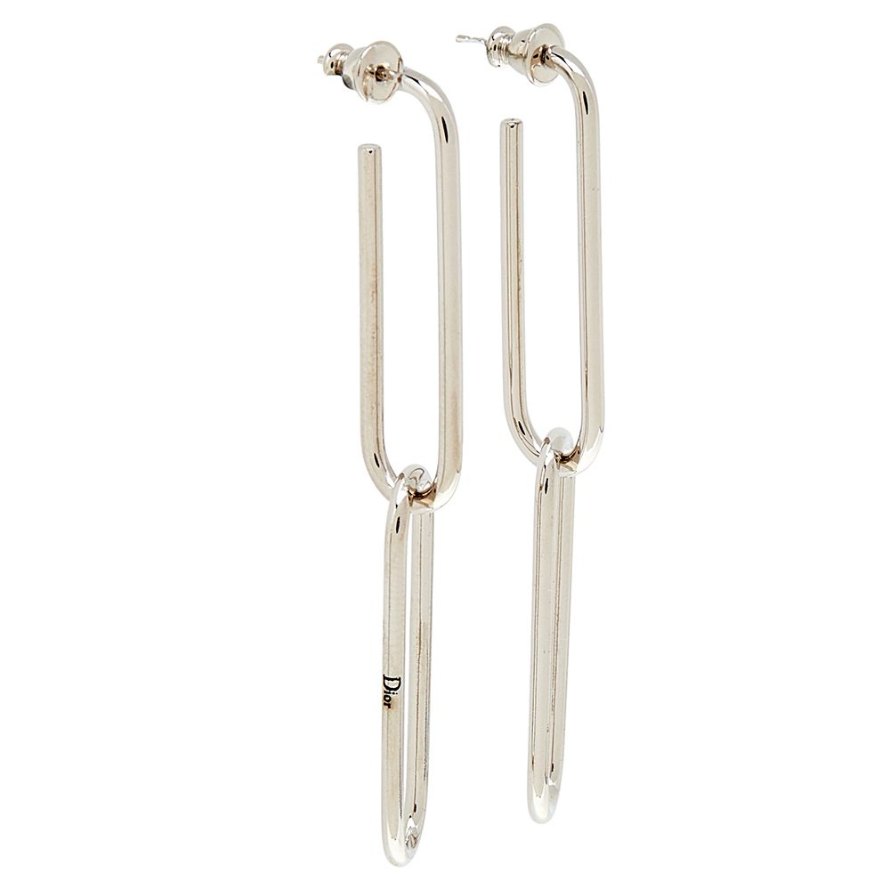 

Dior Silver Tone Paper Clip Drop Earrings