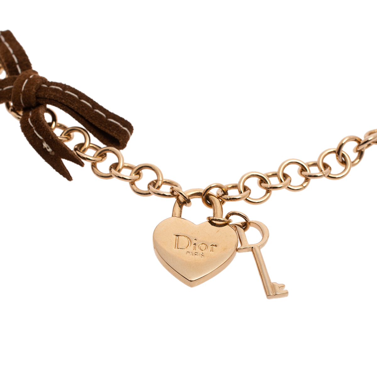

Dior Gold Tone Heart Lock & Key Pendant Chain Necklace