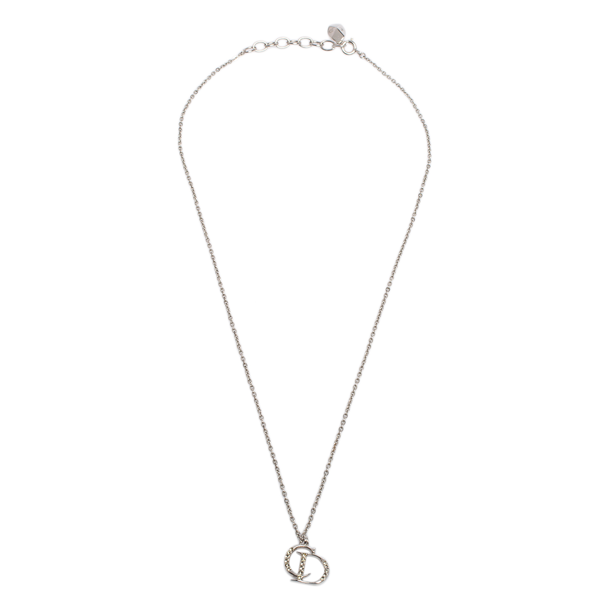 

Dior Silver Tone Crystal CD Pendant Necklace