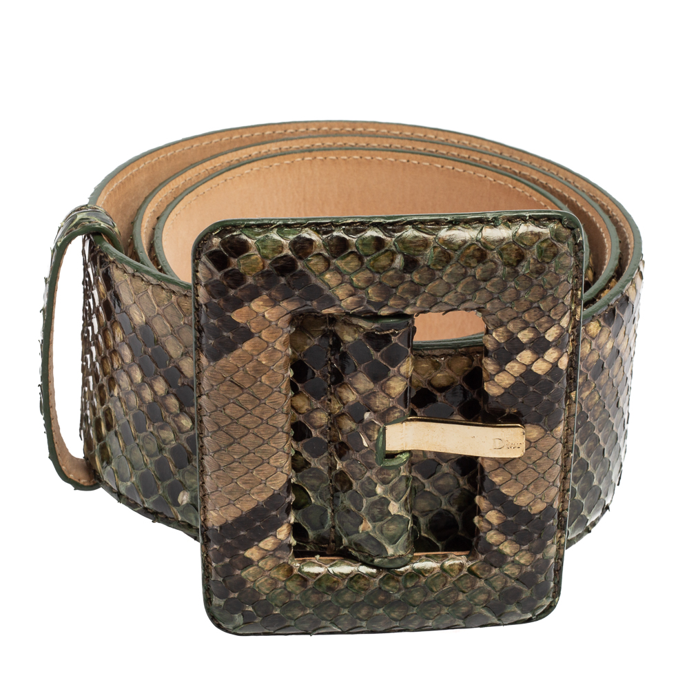 

Dior Green/Beige Python Wide Buckle Waist Belt
