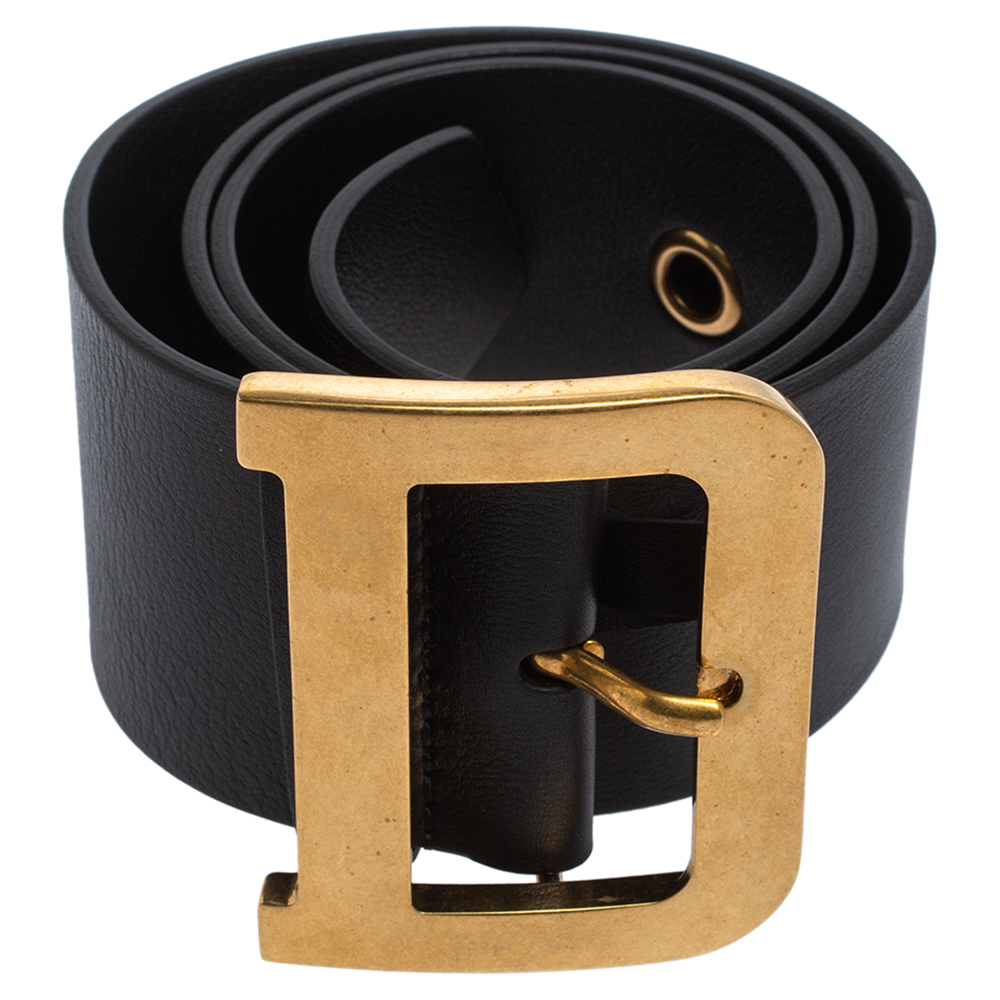 

Dior Black Leather Diorquake Buckle Belt