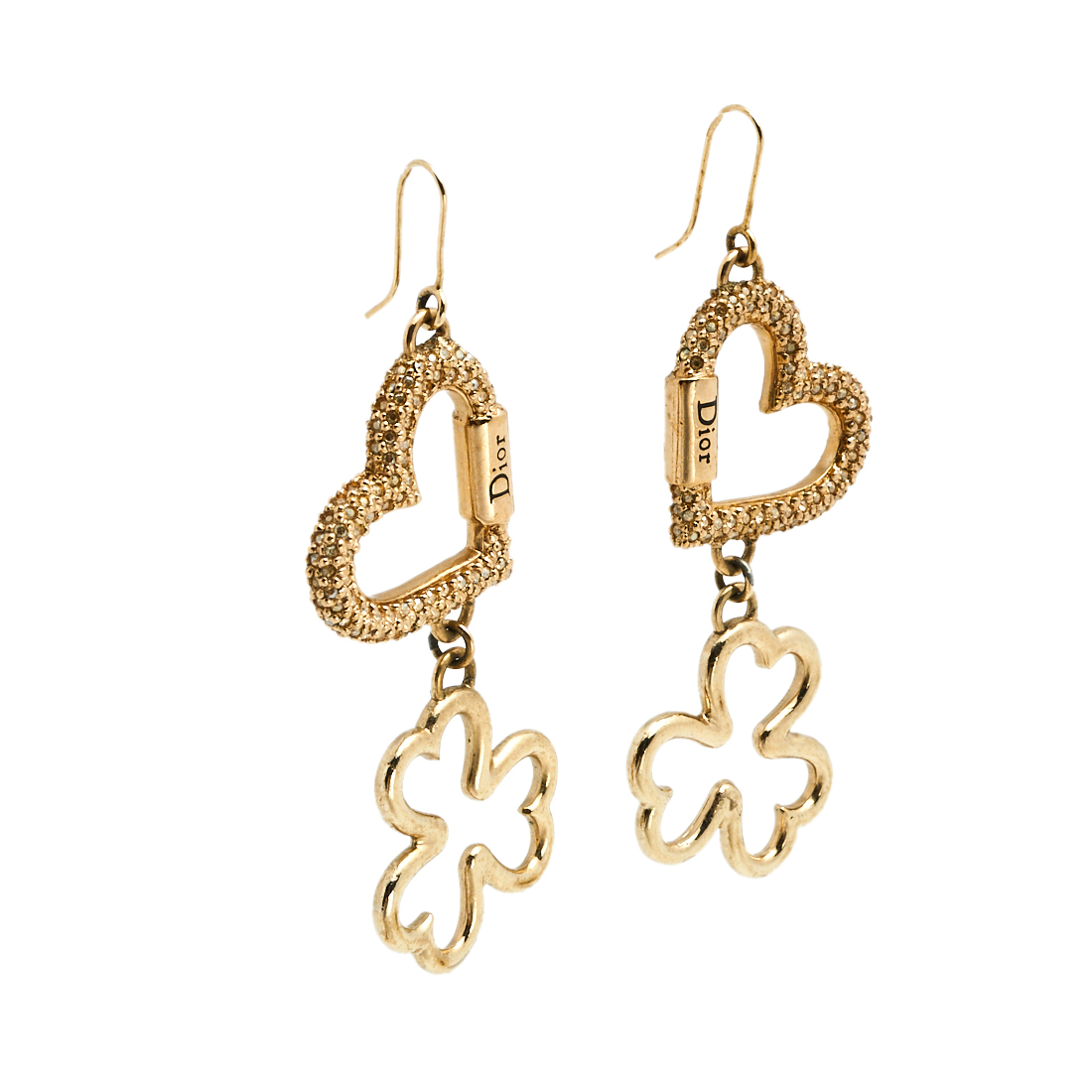 

Dior Rose Gold Tone Crystal Heart Clover Drop Earrings