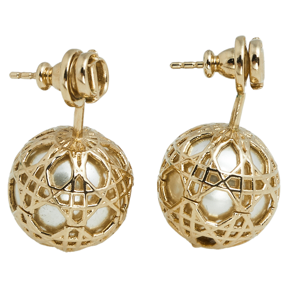 

Dior Gold Tone Faux Pearl Secret Cannage Drop Earrings