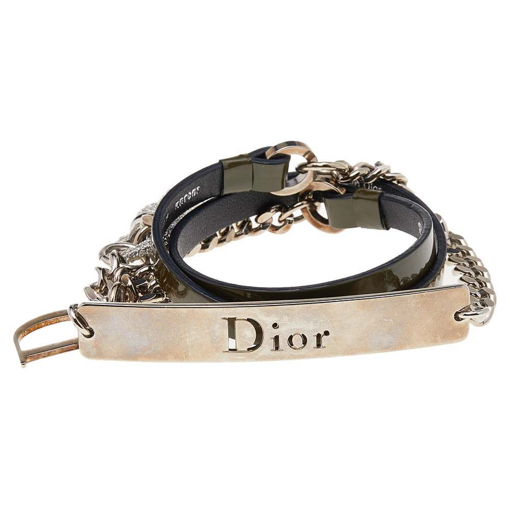 

Dior Olive Green Patent Leather Chain Belt