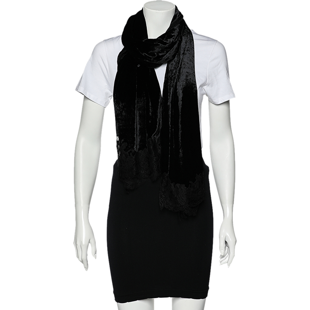 

Dior Vintage Black Lace Detail Velvet Scarf
