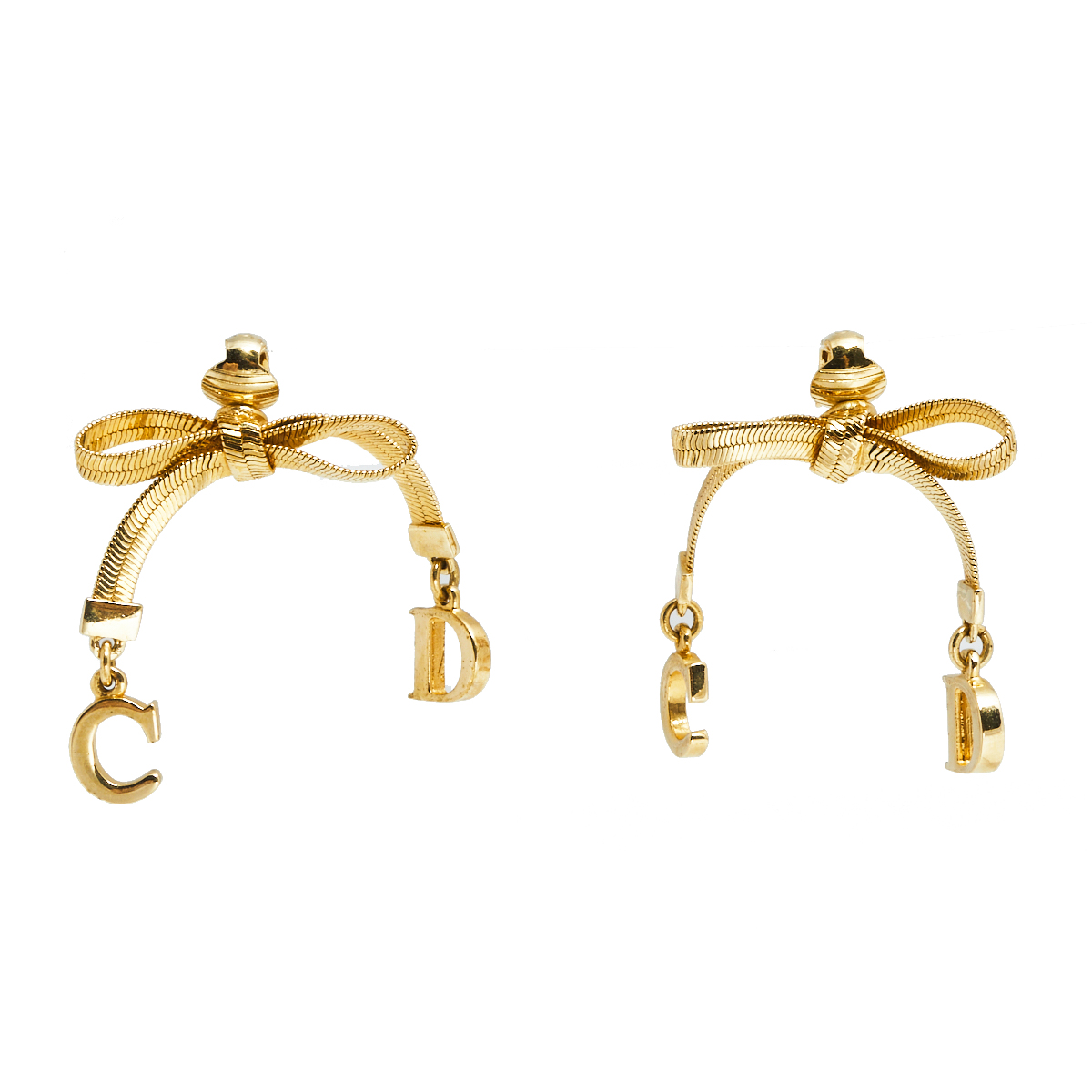 Pre-owned Dior Vintage Gold Tone Bow Earrings