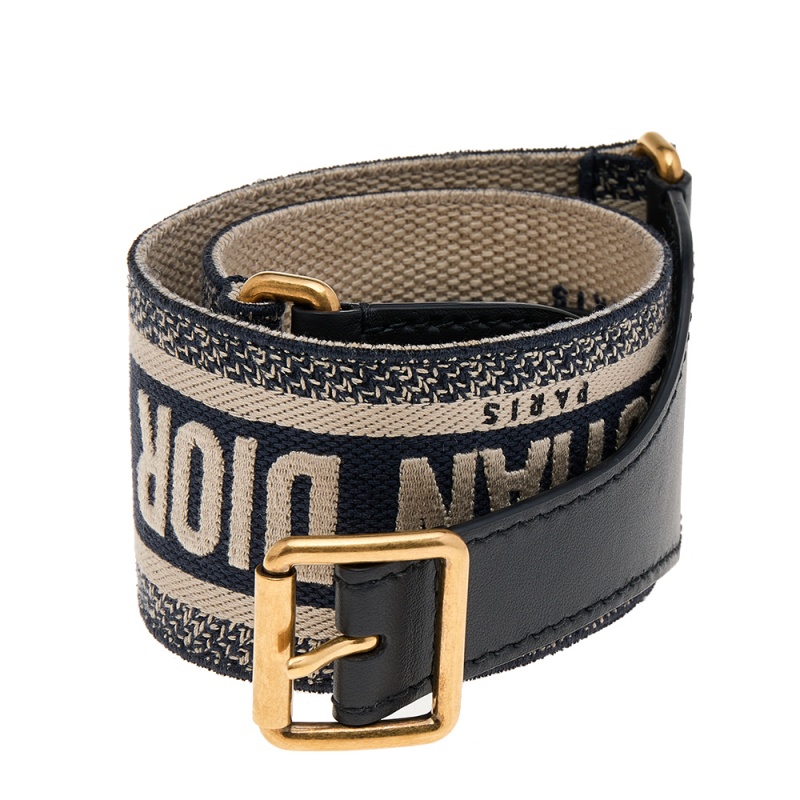 

Dior Blue/Beige Logo Embroidered Canvas And Black Leather Saddle Belt