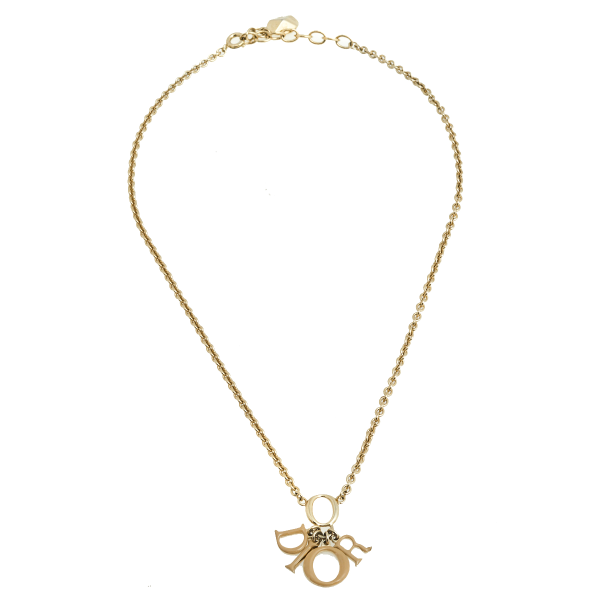 

Dior Gold Tone Beige Enamel Logo Charm Necklace