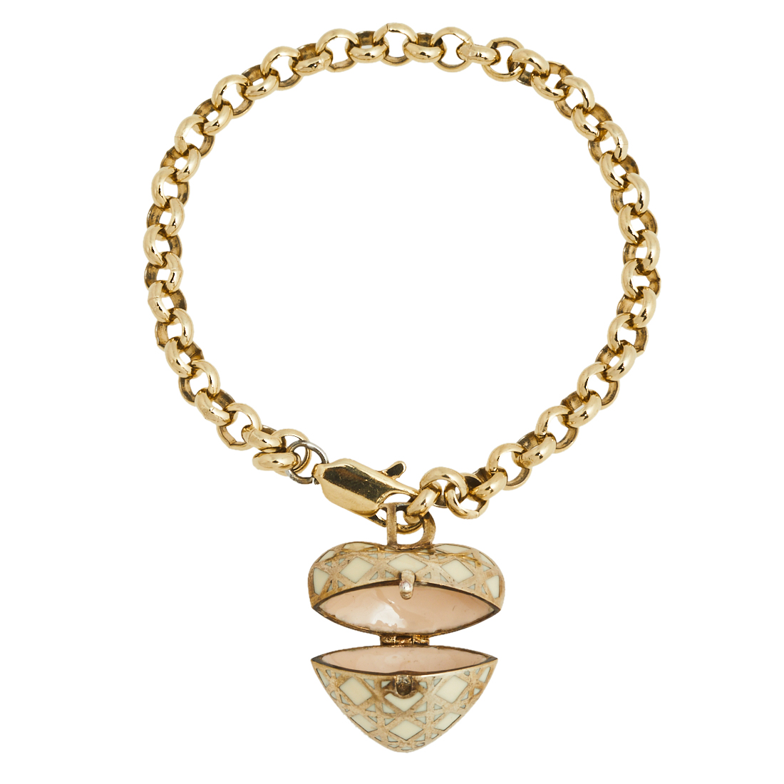 

Dior Gold Tone Enamel Cannage Heart Charm Bracelet