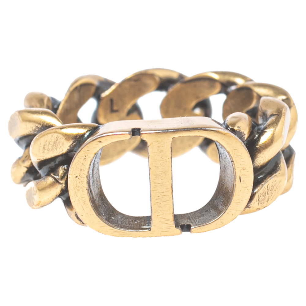 

Christian Dior CD Logo Gold Tone Metal Chain Link Ring Size