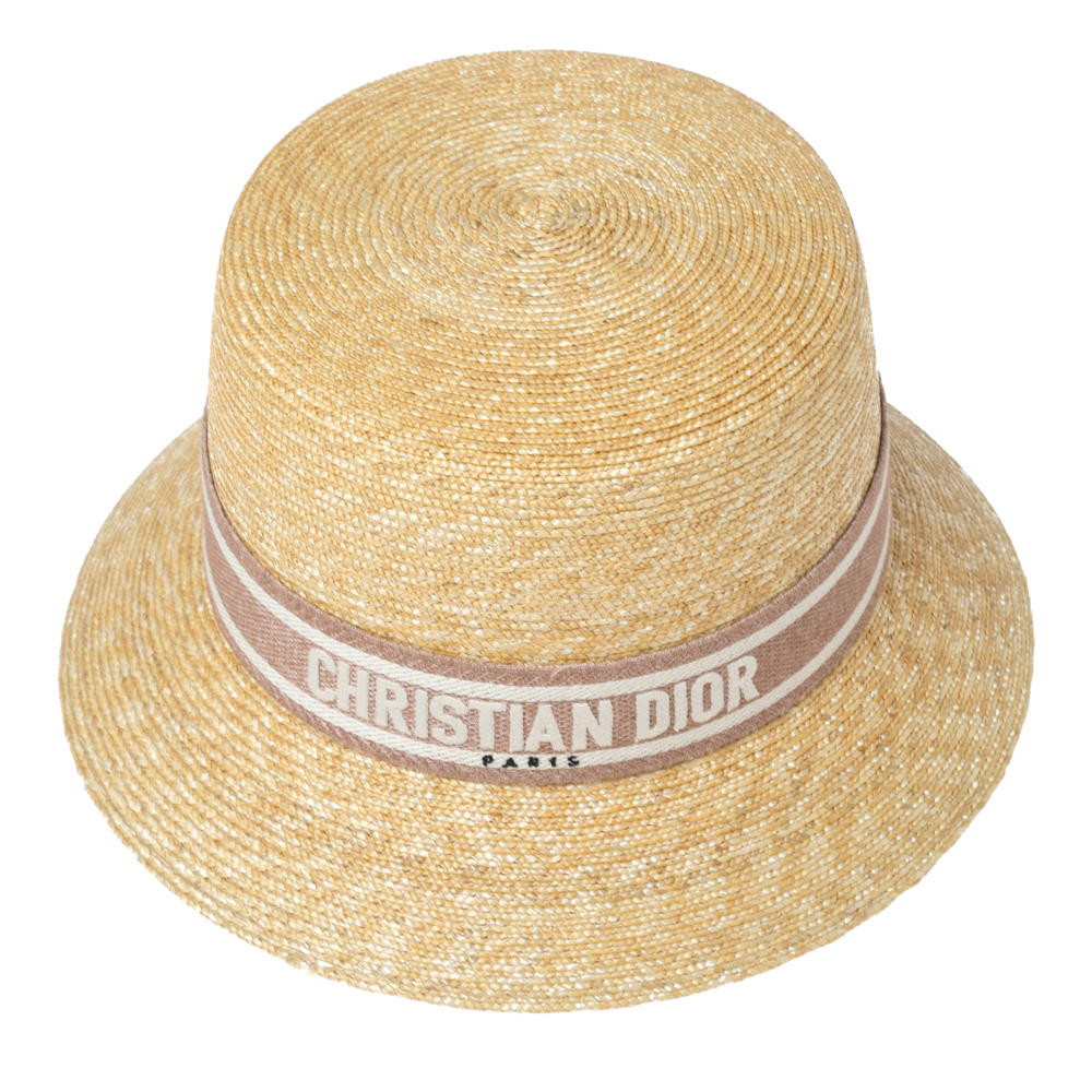 

Christian Dior Dioresort Straw Logo Band Detail Small Brim Hat (57), Beige