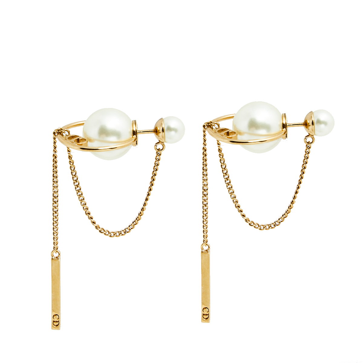 

Christian Dior Faux Pearl Chain Tribales Dangle Earrings, Gold