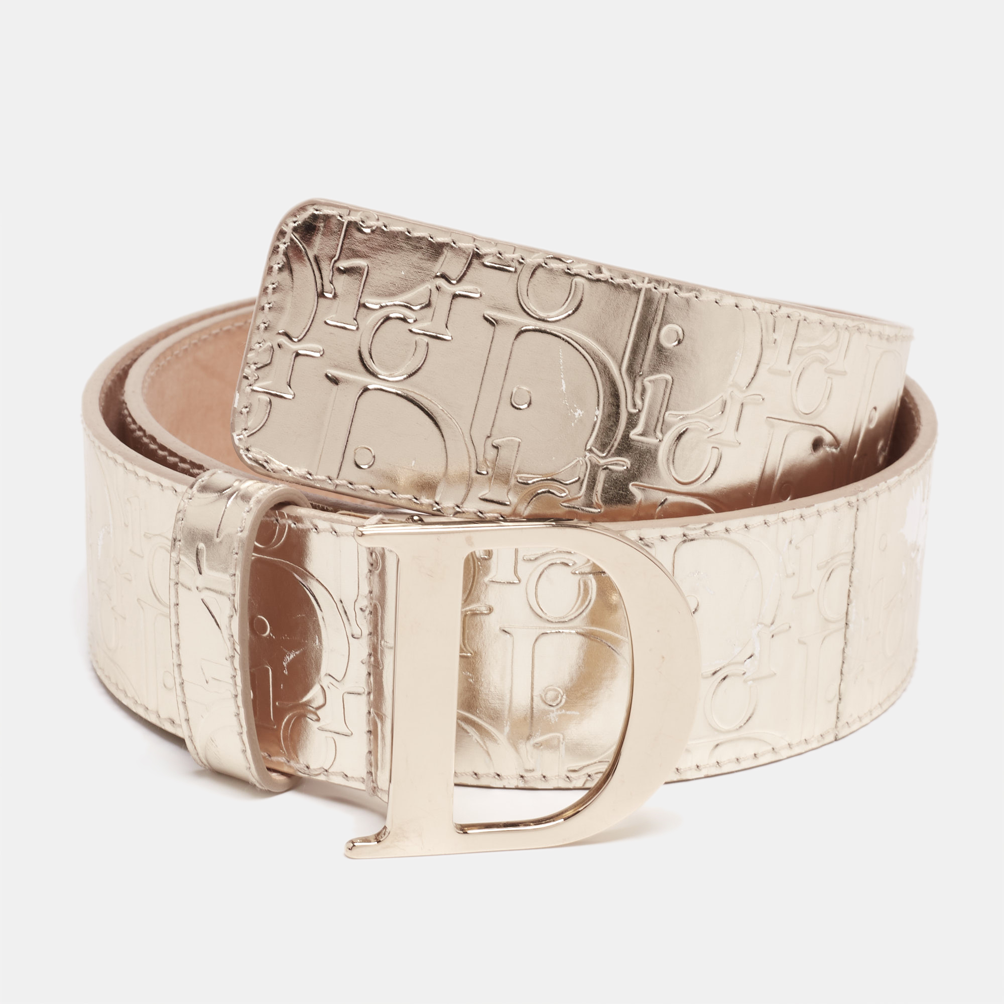 

Dior Gold Monogram Foil Leather D Buckle Belt