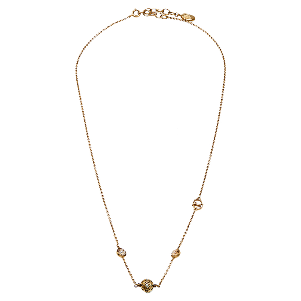 

Dior Cannage Faux Pearl Crystal Gold Tone Station Necklace