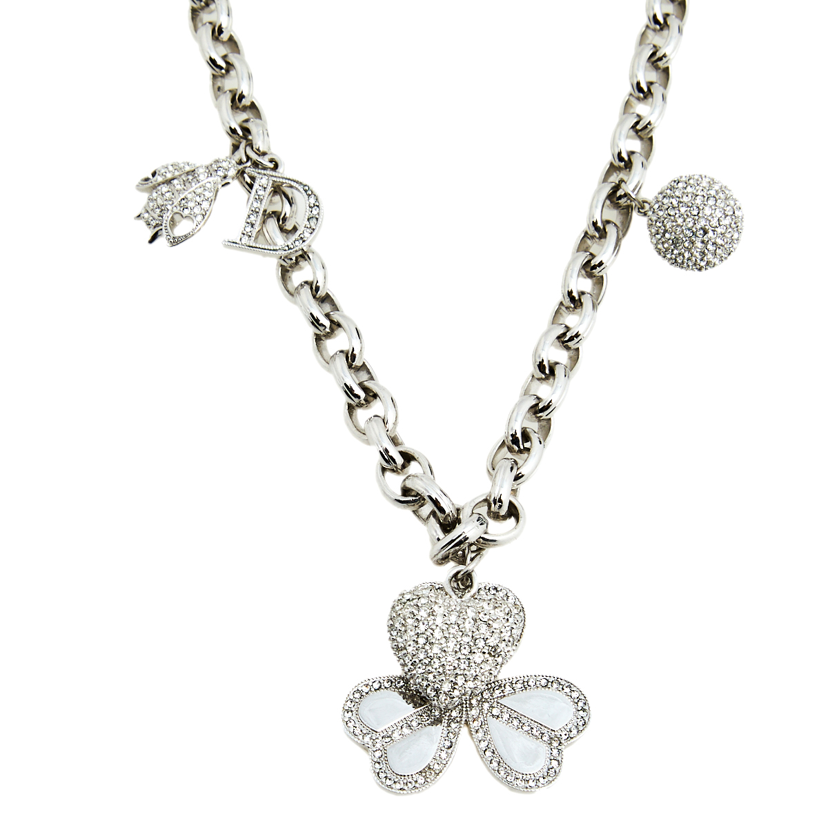

Dior Silver Tone Crystal Embellished Charm Necklace