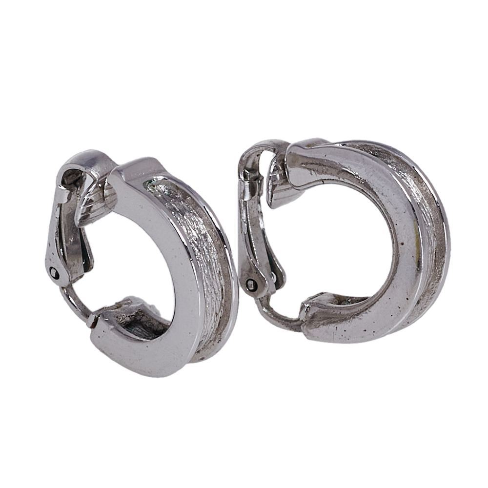 

Dior Vintage Brushed Silver Tone Half Hoop Clip-on Earrings