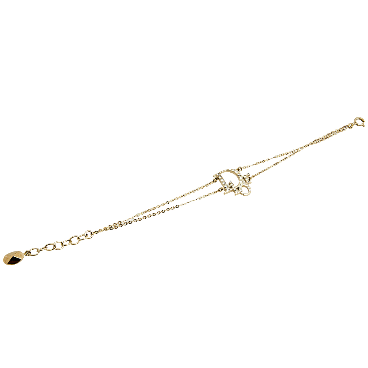 

Dior Crystal Oblique Logo Pale Gold Tone Double Chain Bracelet